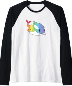 Cute Kawaii Rainbow Whale Shirt, Orca Lover Gift Raglan Baseball Tee