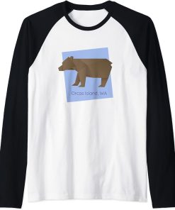 Orcas Island Brown Origami Bear Abstract Geometrical Animal Raglan Baseball Tee