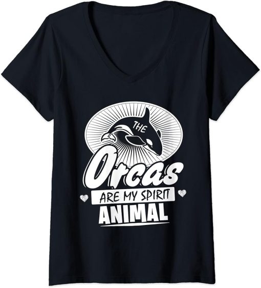 Womens Orcas Are My Spirit Animal Funny Orca Whale quote V-Neck T-Shirt