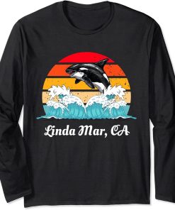 Vintage Linda Mar CA Distressed Orca Killer Whale Art Long Sleeve T-Shirt