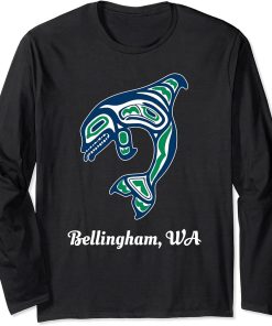 Blue Green Native American Bellingham WA Orca Killer Whale Long Sleeve T-Shirt