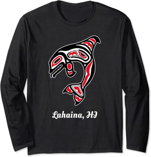 Native Lahaina Hawaii Red Orca Killer Whale Long Sleeve T-Shirt