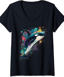 Womens Colourful mystical orca whale watching dolphin pottwhale orca whale V-Neck T-Shirt