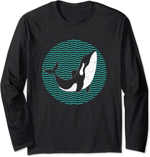 Retro Aquarist Gift Idea Whale Ocean Animal Aquarium Orca Long Sleeve T-Shirt